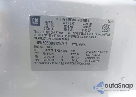 2011 Chevrolet Tahoe Lt из США, поврежденный, VIN 1GNSCBE00BR167713